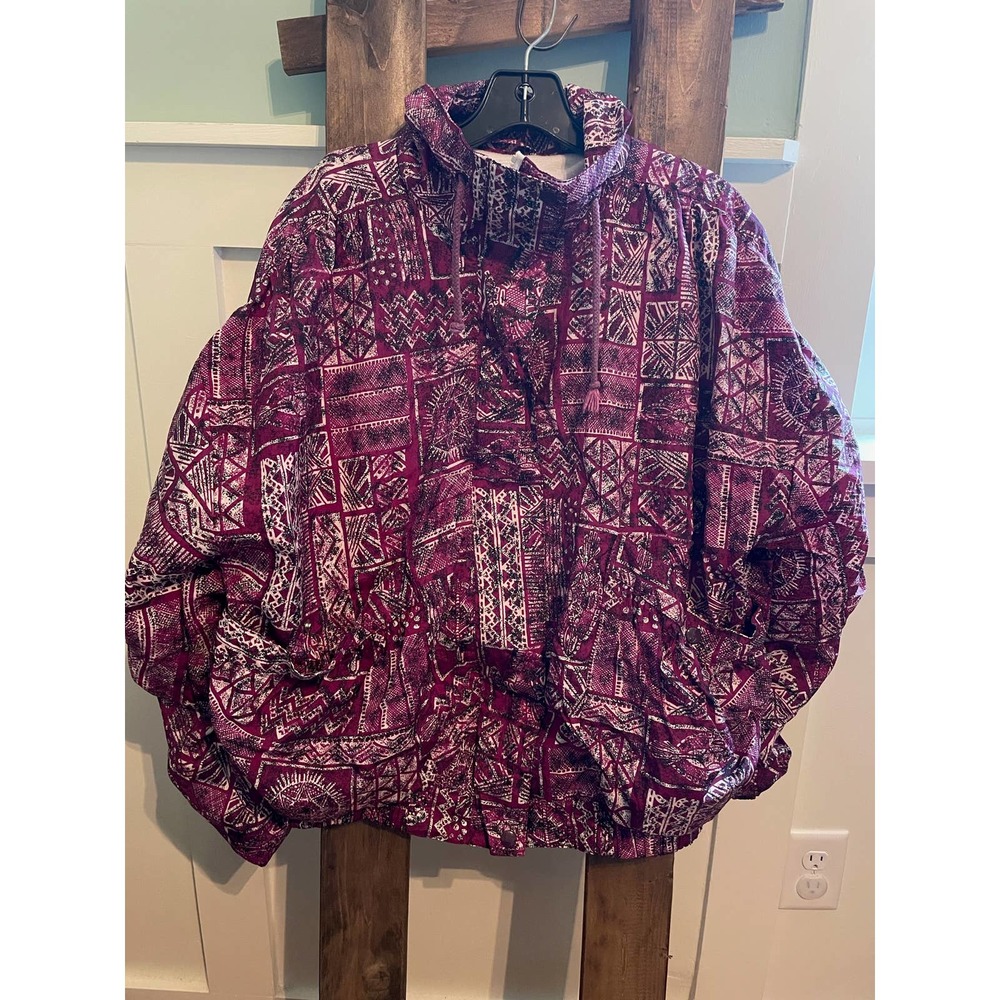 Vintage Duffel Sportswear Jacket Size Large Fun Print Pull String  front zip